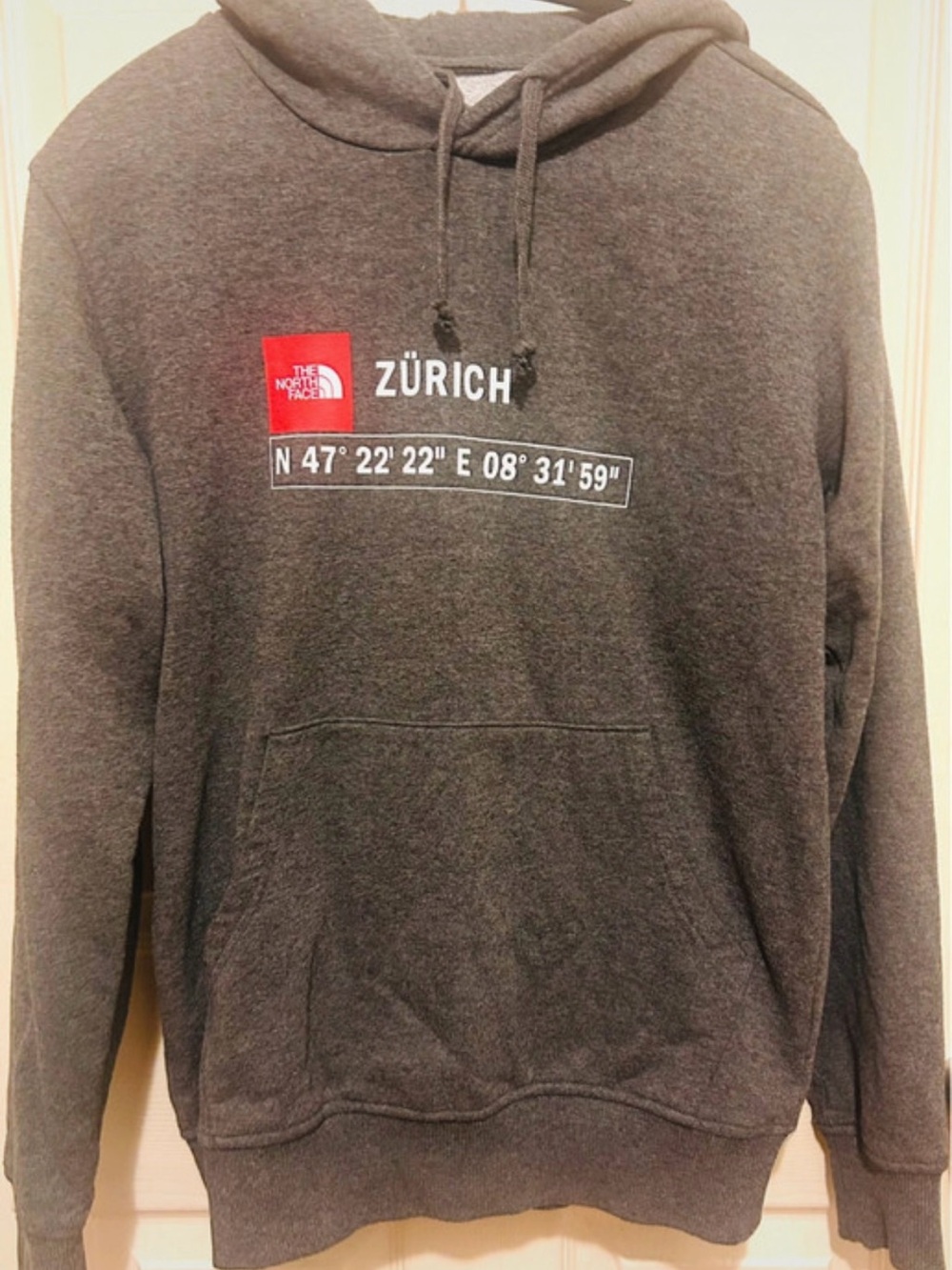 The North Face Men's Zurich Pullover Hoodie in Charcoal Gray with Red Logo
